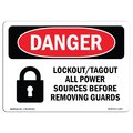 Signmission OSHA Danger Sign, Lockout Tagout All Power Sources, 7in X 5in Decal, 5" W, 7" L, Landscape OS-DS-D-57-L-1427